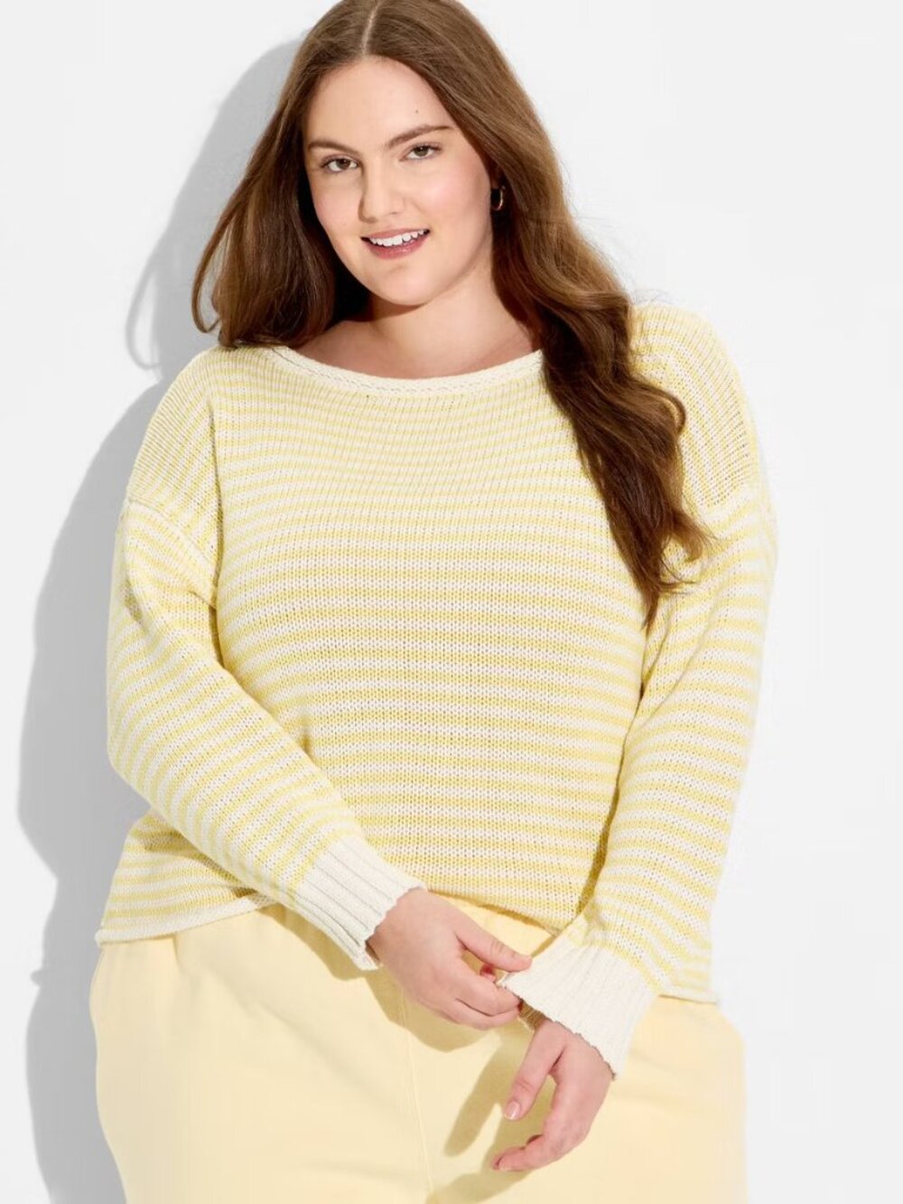 Cream and Light Yellow Striped Crewneck Sweater